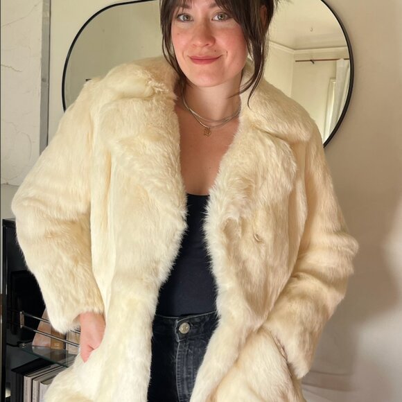 No brand Jackets & Blazers - Genuine white/cream rabbit fur coat